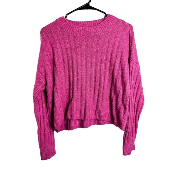 American Eagle Crewneck Ribbed Cropped Sweater Pink Womens XS - Picture 1 of 7